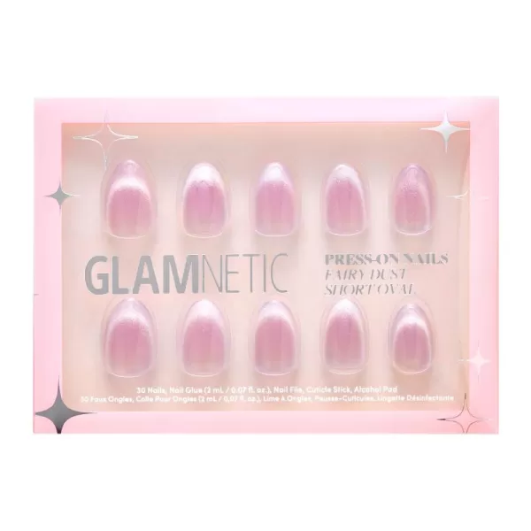 Glamnetic Press On Nails - Bubble Gum Glaze | Short Almond Pink French Tip Nails with a Glaze Finish | 15 Sizes - 30 Nail Kit with Glue