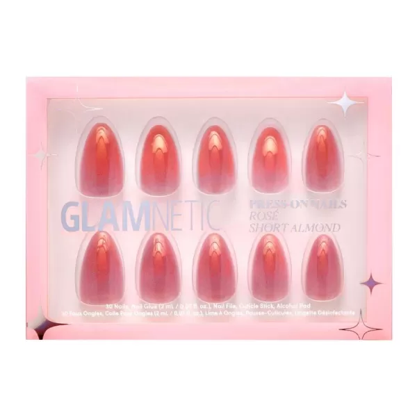 Glamnetic Press On Nails - Bubble Gum Glaze | Short Almond Pink French Tip Nails with a Glaze Finish | 15 Sizes - 30 Nail Kit with Glue