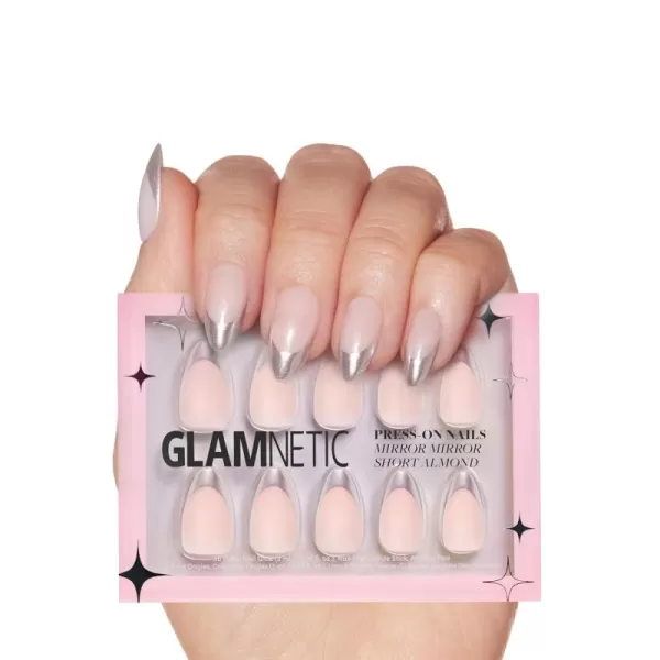 Glamnetic Press On Nails - Bubble Gum Glaze | Short Almond Pink French Tip Nails with a Glaze Finish | 15 Sizes - 30 Nail Kit with Glue