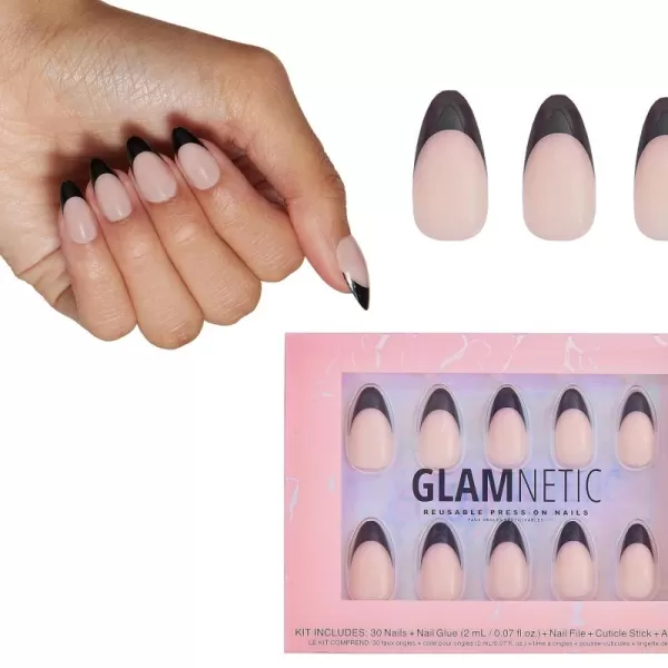 Glamnetic Press On Nails - Bubble Gum Glaze | Short Almond Pink French Tip Nails with a Glaze Finish | 15 Sizes - 30 Nail Kit with Glue