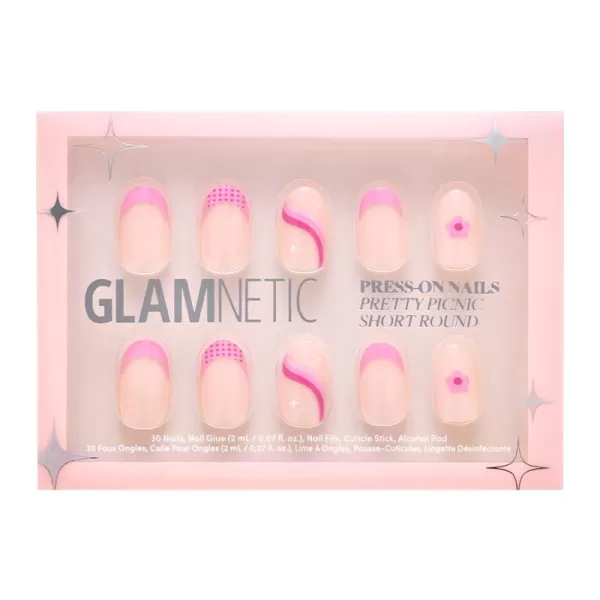 Glamnetic Press On Nails - Bubble Gum Glaze | Short Almond Pink French Tip Nails with a Glaze Finish | 15 Sizes - 30 Nail Kit with Glue