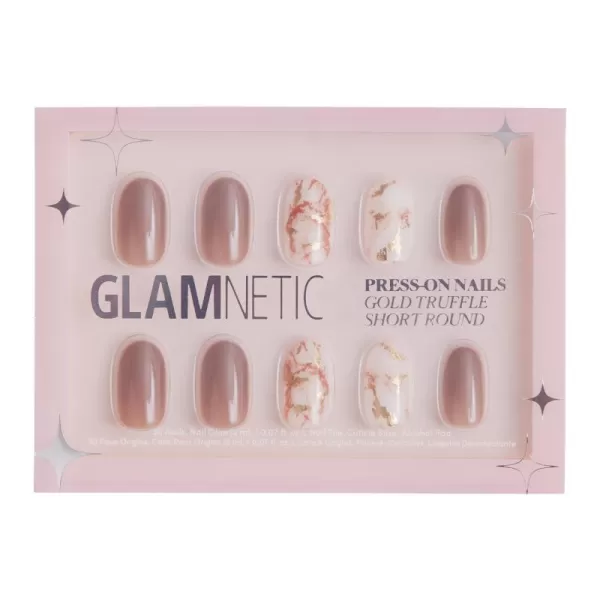 Glamnetic Press On Nails - Fairy Dust | Short Oval Beige-Pink Nails with a Mesmerizing Metallic Finish | 15 Sizes - 30 Nail Kit with Glue