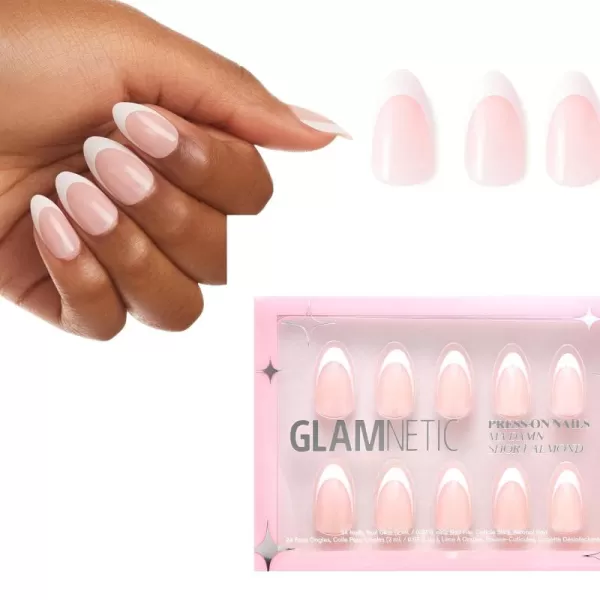 Glamnetic Press On Nails - Fairy Dust | Short Oval Beige-Pink Nails with a Mesmerizing Metallic Finish | 15 Sizes - 30 Nail Kit with Glue