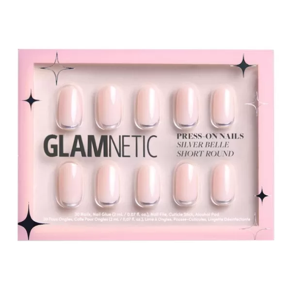Glamnetic Press On Nails - Fairy Dust | Short Oval Beige-Pink Nails with a Mesmerizing Metallic Finish | 15 Sizes - 30 Nail Kit with Glue