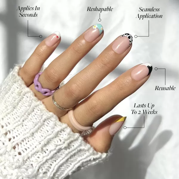 Glamnetic Press On Nails - Baby Blues | Short Almond, Pastel Blue Nails with a Mesmerizing Metallic Finish | 15 Sizes - 30 Nail Kit with Glue