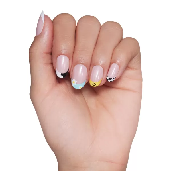 Glamnetic Press On Nails - Baby Blues | Short Almond, Pastel Blue Nails with a Mesmerizing Metallic Finish | 15 Sizes - 30 Nail Kit with Glue