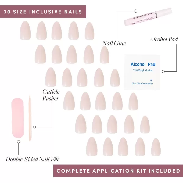 Glamnetic Press On Nails - Think Pink Solid Opaque Light Pastel Pink Short Oval False Nails, Reusable Stick On Fake Nails with Glue | Salon Quality | 15 Sizes - 30 Nail Kit