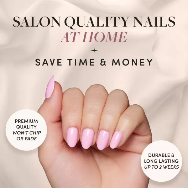 Glamnetic Press On Nails - Think Pink Solid Opaque Light Pastel Pink Short Oval False Nails, Reusable Stick On Fake Nails with Glue | Salon Quality | 15 Sizes - 30 Nail Kit