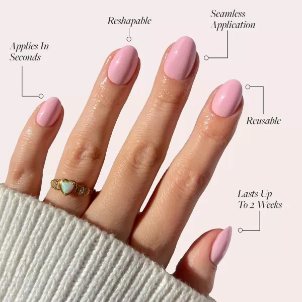 Glamnetic Press On Nails - Think Pink Solid Opaque Light Pastel Pink Short Oval False Nails, Reusable Stick On Fake Nails with Glue | Salon Quality | 15 Sizes - 30 Nail Kit