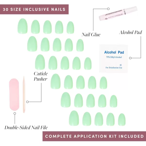 Glamnetic Press On Nails - Think Pink Solid Opaque Light Pastel Pink Short Oval False Nails, Reusable Stick On Fake Nails with Glue | Salon Quality | 15 Sizes - 30 Nail Kit
