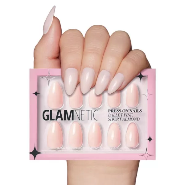 Glamnetic Press On Nails - Think Pink Solid Opaque Light Pastel Pink Short Oval False Nails, Reusable Stick On Fake Nails with Glue | Salon Quality | 15 Sizes - 30 Nail Kit