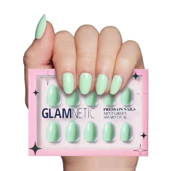 Glamnetic Press On Nails - Think Pink Solid Opaque Light Pastel Pink Short Oval False Nails, Reusable Stick On Fake Nails with Glue | Salon Quality | 15 Sizes - 30 Nail Kit