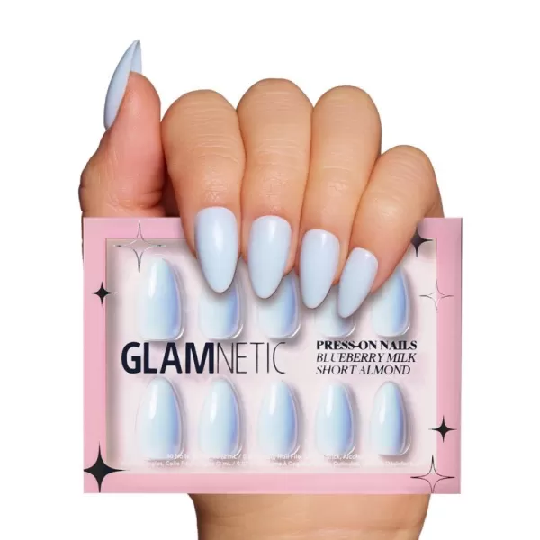 Glamnetic Press On Nails - Think Pink Solid Opaque Light Pastel Pink Short Oval False Nails, Reusable Stick On Fake Nails with Glue | Salon Quality | 15 Sizes - 30 Nail Kit