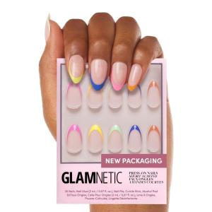 imageGlamnetic Press On Nails  Cloud 9  Jelly UV Finish Medium Pointed Almond Shape Reusable Pink Nail Kit in 15 Sizes SemiTransparent  30 Nail Kit with GlueSprinkles