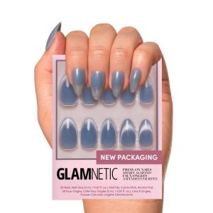 imageGlamnetic Press On Nails  Lilac Gray  Opaque Pale Light Lilac Gray Short Squoval False Nails Reusable Stick On Fake Nails with Glue  Salon Quality  15 Sizes  30 Nail KitBaby Blues