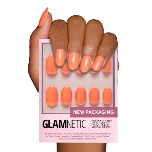 imageGlamnetic Press On Nails  Lime Green  Opaque Bright Neon Green Short Oval Fake Nails Reusable  15 Sizes  30 Nail KitApricot