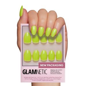 imageGlamnetic Press On Nails  Lime Green  Opaque Bright Neon Green Short Oval Fake Nails Reusable  15 Sizes  30 Nail KitLime Green