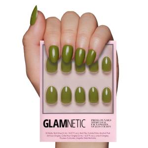 imageGlamnetic Press On Nails  Lime Green  Opaque Bright Neon Green Short Oval Fake Nails Reusable  15 Sizes  30 Nail KitMoss Green