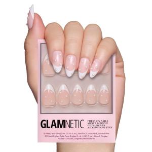 imageGlamnetic Press On Nails  Periwinkle  Short Almond Purple Glossy Lavender Fake Nails Reusable Spring Nails  15 Sizes  30 Nail Kit with GlueFrench Pearl
