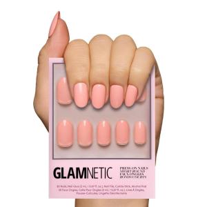 imageGlamnetic Press On Nails  Periwinkle  Short Almond Purple Glossy Lavender Fake Nails Reusable Spring Nails  15 Sizes  30 Nail Kit with GluePeach Coral