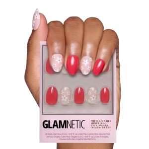 imageGlamnetic Press On Nails  Periwinkle  Short Almond Purple Glossy Lavender Fake Nails Reusable Spring Nails  15 Sizes  30 Nail Kit with GlueRed Blossom