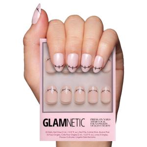 imageGlamnetic Press On Nails  Silver Belle  Short Round Natural Base Nails with 3D Silver Foil in a Glossy Finish  12 Sizes  30 Nail Kit with GlueFrankenbabe