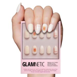 imageGlamnetic Press On Nails  Silver Belle  Short Round Natural Base Nails with 3D Silver Foil in a Glossy Finish  12 Sizes  30 Nail Kit with GlueGingerbread Knit