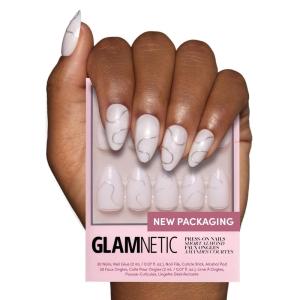 imageGlamnetic Press On Nails  Silver Belle  Short Round Natural Base Nails with 3D Silver Foil in a Glossy Finish  12 Sizes  30 Nail Kit with GlueSilent Night