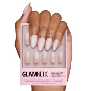 imageGlamnetic Press On Nails  Silver Belle  Short Round Natural Base Nails with 3D Silver Foil in a Glossy Finish  12 Sizes  30 Nail Kit with GlueSnowdrift