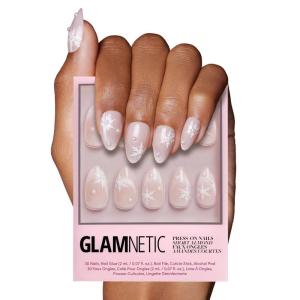 imageGlamnetic Press On Nails  Silver Belle  Short Round Natural Base Nails with 3D Silver Foil in a Glossy Finish  12 Sizes  30 Nail Kit with GlueSnowfall