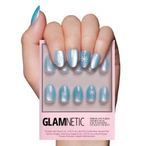 imageGlamnetic Press On Nails  Silver Belle  Short Round Natural Base Nails with 3D Silver Foil in a Glossy Finish  12 Sizes  30 Nail Kit with GlueSubzero