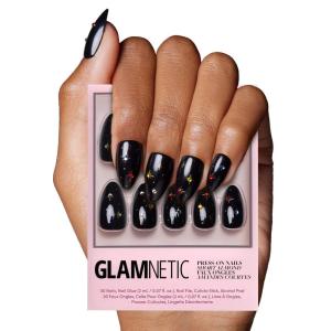 imageGlamnetic Press On Nails  Silver Belle  Short Round Natural Base Nails with 3D Silver Foil in a Glossy Finish  12 Sizes  30 Nail Kit with GlueWinter Comet