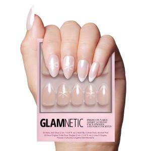 imageGlamnetic Press On Nails  Silver Belle  Short Round Natural Base Nails with 3D Silver Foil in a Glossy Finish  12 Sizes  30 Nail Kit with GlueWinter Glaze