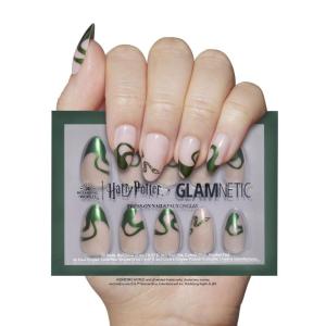 imageHarry Potter x Glamnetic Press On Nails  Gryffindor  Scarlet Red Lightning Graphic Short Almond False Nails Reusable Stick On Fake Nails with Glue  Salon Quality  15 Sizes  30 Nail KitParseltongue