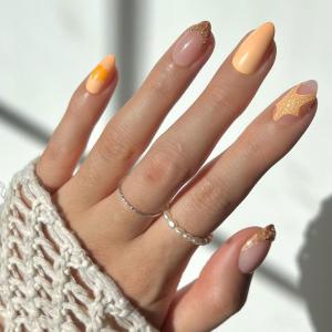imageGlamnetic Press On Nails  Sanded  Short Almond Nude Fake Nails with Raised Gold Shell Accents Reusable Summer Nails  15 Sizes  30 Nail Kit with Glue5Sunny Shores