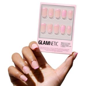 imageGlamnetic Press On Nails  Sanded  Short Almond Nude Fake Nails with Raised Gold Shell Accents Reusable Summer Nails  15 Sizes  30 Nail Kit with Glue6Blush Dunes