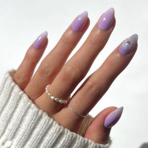 imageGlamnetic Press On Nails  Sanded  Short Almond Nude Fake Nails with Raised Gold Shell Accents Reusable Summer Nails  15 Sizes  30 Nail Kit with GlueLilac Reef