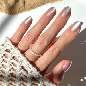 imageGlamnetic Press On Nails  Sanded  Short Almond Nude Fake Nails with Raised Gold Shell Accents Reusable Summer Nails  15 Sizes  30 Nail Kit with GlueOyster