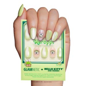 imageGlamnetic x Hello Kitty and Friends Press On Nails  Keroppi  Green French Tip Short Almond Graphic Nails in a Glossy  15 Sizes  30 Nail Kit with GlueKeroppi 2024