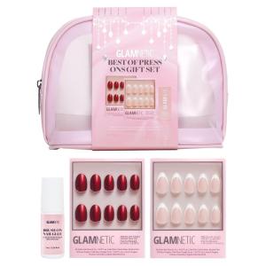 imageGlamnetic Press On Nails  Fan Faves Press On Gift Set  Two TopSelling Nails in Cherry Glaze ampamp MaDamn BrushOn Nail Glue and Travel Pouch Included  Compact Perfect for Holiday Gifting