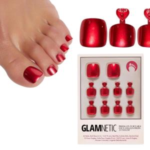 imageGlamnetic Press On Toenails  Cherry Glaze  Bright Red Fake Toe Nails with a Glazed Finish  16 Sizes  32 Toe Nail Kit with GlueCherry Glaze