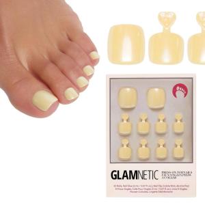 imageGlamnetic Press On Toenails  Cherry Glaze  Bright Red Fake Toe Nails with a Glazed Finish  16 Sizes  32 Toe Nail Kit with GlueYellow Pop