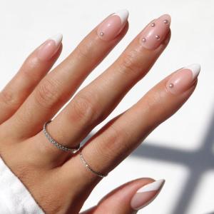 imageGlamnetic x GLAMZILLA Press On Nails  ALWAYS ampamp FOREVER  Short Almond French Tip Fake Nails with 3D Pearls Reusable Wedding Nails  15 Sizes  30 Nail Kit with Glue8ALWAYS  FOREVER