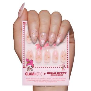 imageGlamnetic x Hello Kitty and Friends Press On Nails  Hello Kitty  Short Oval Red Graphic Fake Nails in a Velvet Finish  15 Sizes  30 Nail Kit with GlueMy Melody