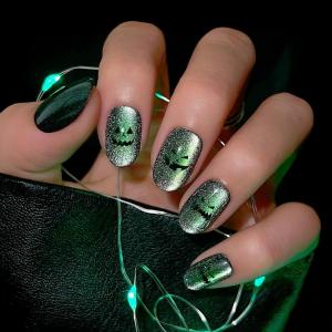 imageGlamnetic Press On Nails  Pumpkin Patch  Short Oval Fake Nails with a Velvet Finish Salon Quality Halloween Nails  15 Sizes  30 Nail Kit with GluePeekOLantern