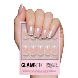 imageGlamnetic Press On Nails  Mrs  Short Almond Fake Nails with French Tips and Glossy Glazed Finish Salon Quality  15 Sizes  30 Nail Kit with Glue1La Perle