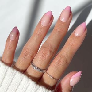 imageGlamnetic Press On Nails  Mrs  Short Almond Fake Nails with French Tips and Glossy Glazed Finish Salon Quality  15 Sizes  30 Nail Kit with Glue2Pink Macaron