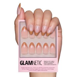 imageGlamnetic Press On Nails  Mrs  Short Almond Fake Nails with French Tips and Glossy Glazed Finish Salon Quality  15 Sizes  30 Nail Kit with GlueCaf Crme