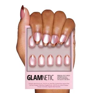 imageGlamnetic Press On Nails  Mrs  Short Almond Fake Nails with French Tips and Glossy Glazed Finish Salon Quality  15 Sizes  30 Nail Kit with GlueCaramel Apple