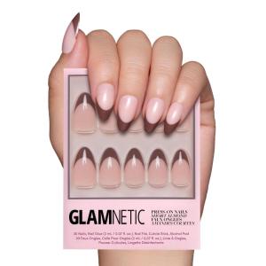 imageGlamnetic Press On Nails  Mrs  Short Almond Fake Nails with French Tips and Glossy Glazed Finish Salon Quality  15 Sizes  30 Nail Kit with GlueChocolat